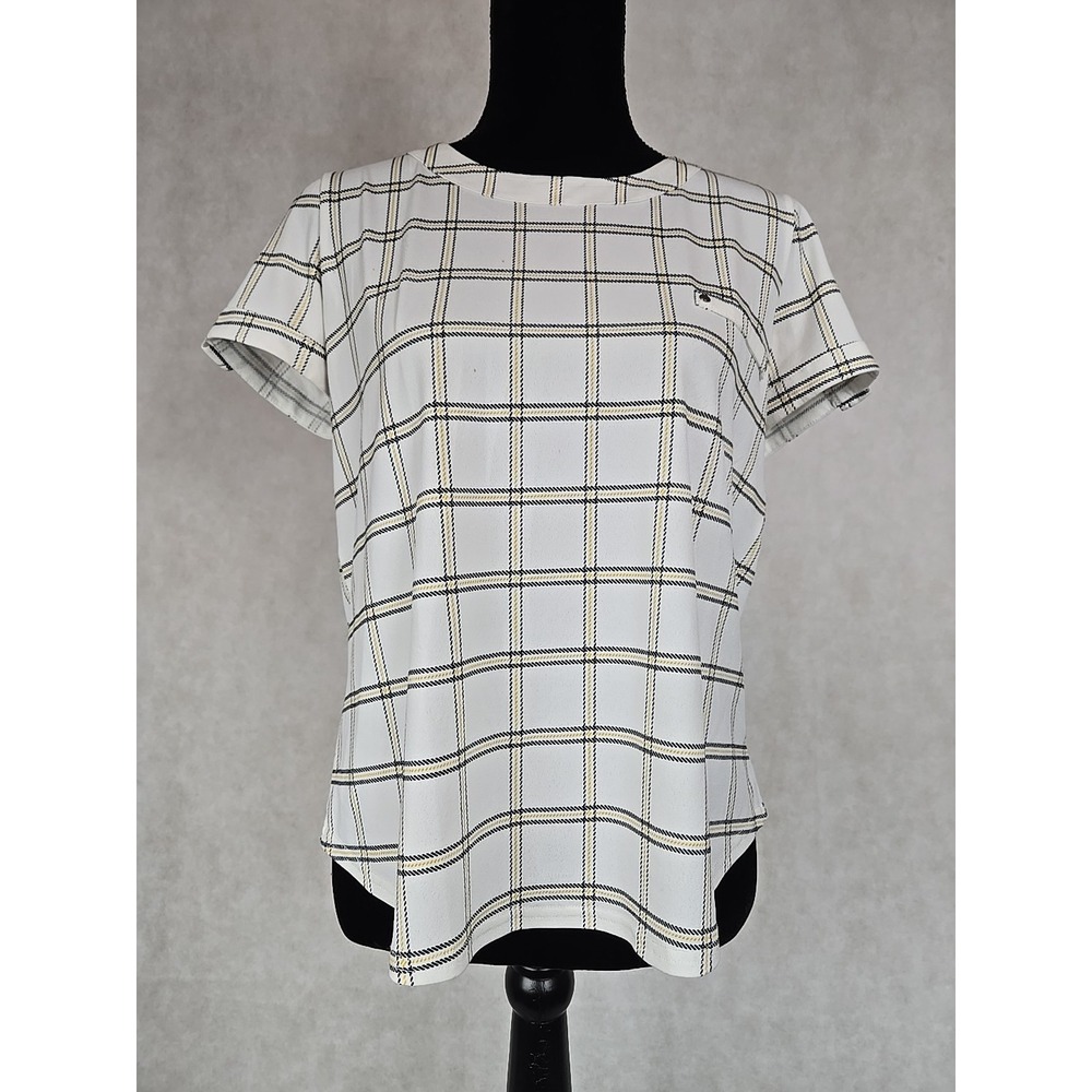 The Workshop Top Womens Size Medium White Black Plaid Pullover Shirt